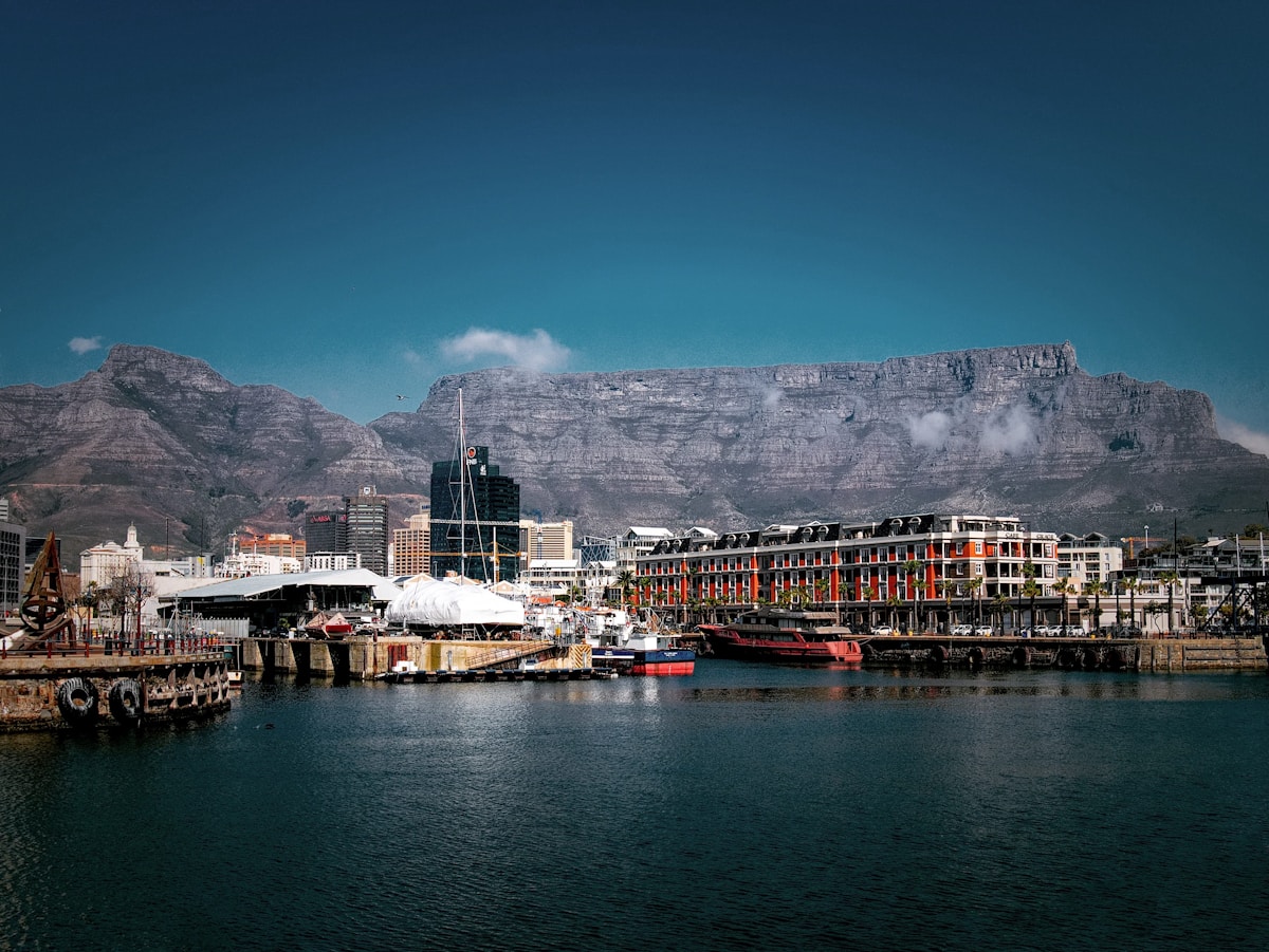 V&A Waterfront and Table Mountain as seen from the harbour, Cape Town, South Africa