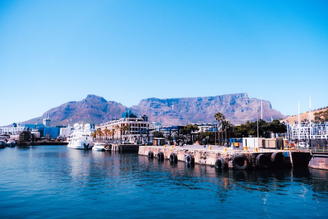 Cape Town harbour and the V&A Waterfront with Table Mountain behind