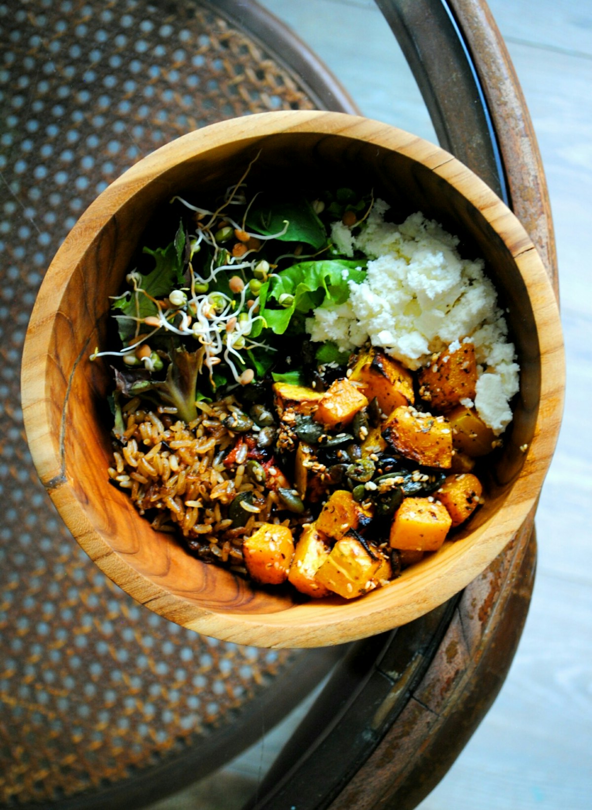 A bowl of spiced rice and roasted vegetables served at a Durban South African restaurant