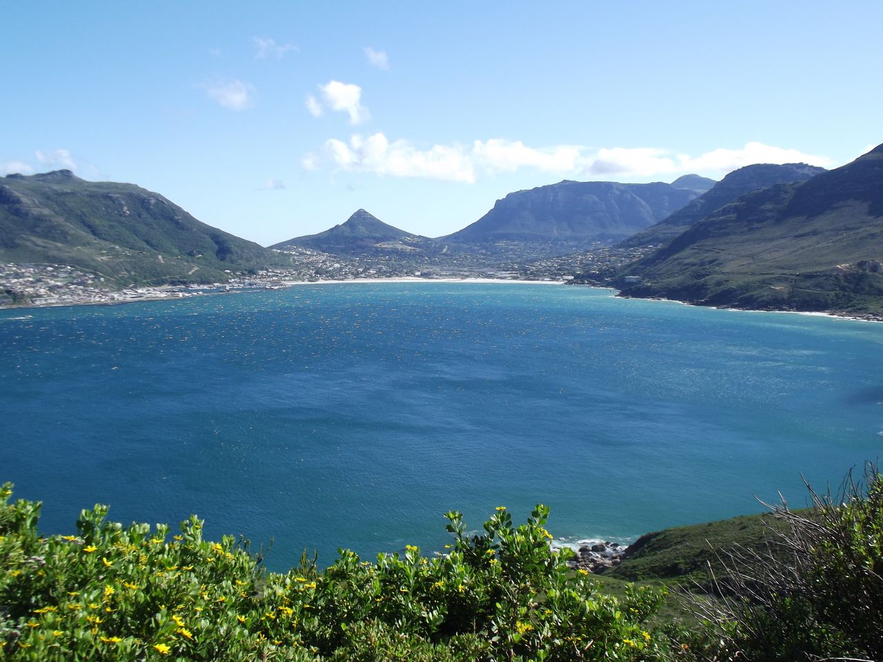 Hout Bay and the Cape Peninsula mountains seen from Chapmans Peak Drive, Cape Town, South Africa
