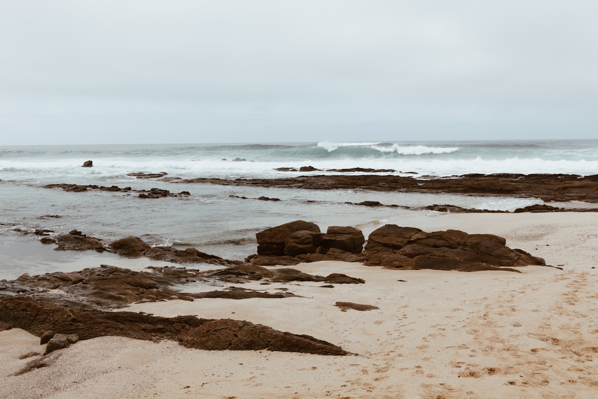 Rocky beach shoreline at Skoenmakerskop on the Port Elizabeth coast, Eastern Cape, South Africa
