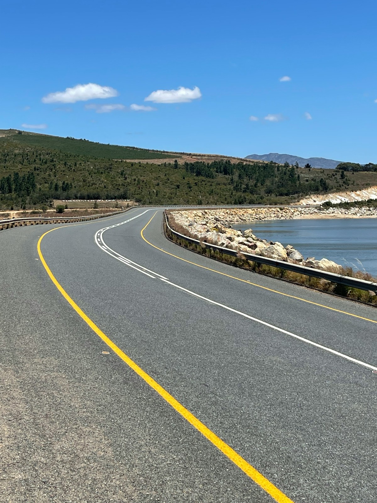 A road curving along the water on the Garden Route, South Africa