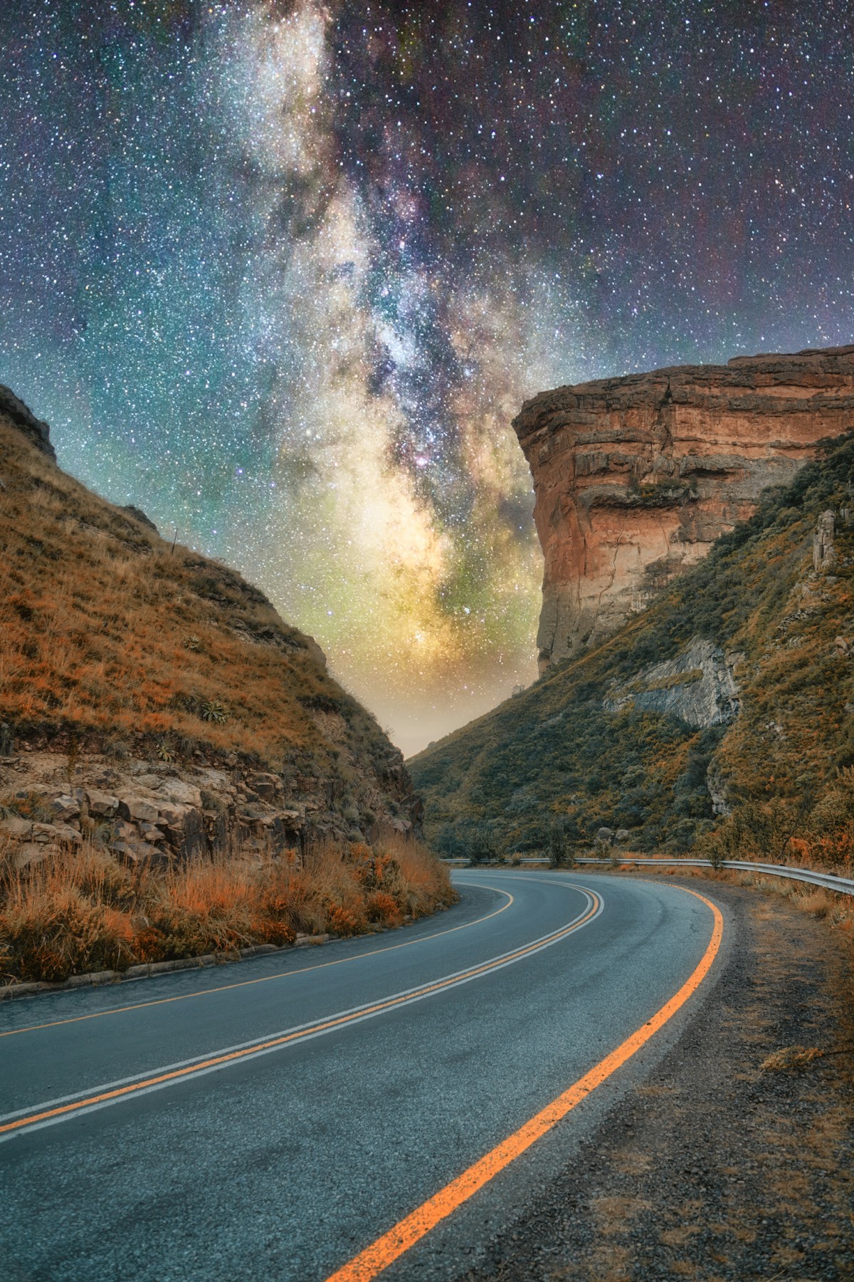 Road through autumn rock formations, Golden Gate Highlands — South Africa in April