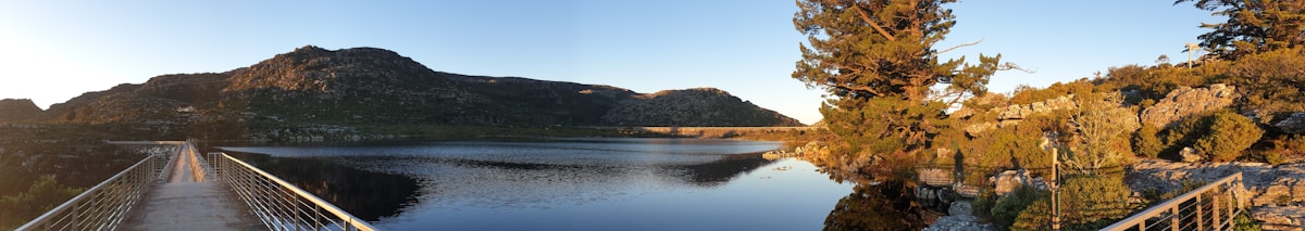 Mountain reservoir with Cape mountains in winter — South Africa in July